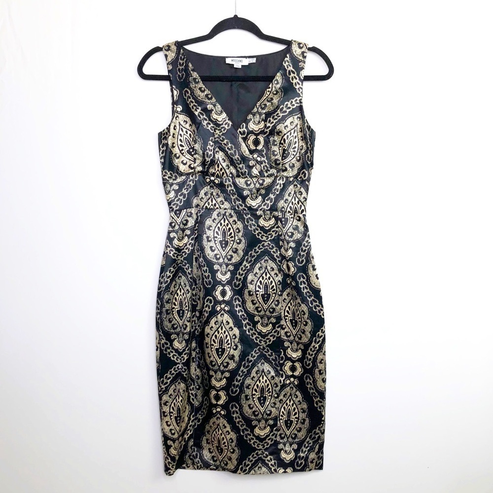 MOSCHINO jeans cream and black shift graphic print dress